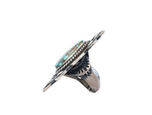 Load image into Gallery viewer, Silver Shadow Blow-Out design with Candelaria Turquoise By Navajo Silversmith Tommy Jackson
