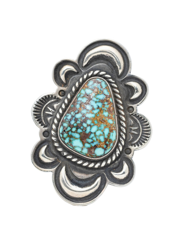 Silver Shadow Blow-Out design with Candelaria Turquoise By Navajo Silversmith Tommy Jackson