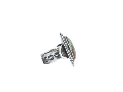 Silver Stamped Cigar Band featuring a Royston Turquoise Gem by Terry Martinez