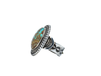 Silver Stamped Cigar Band featuring a Royston Turquoise Gem by Terry Martinez