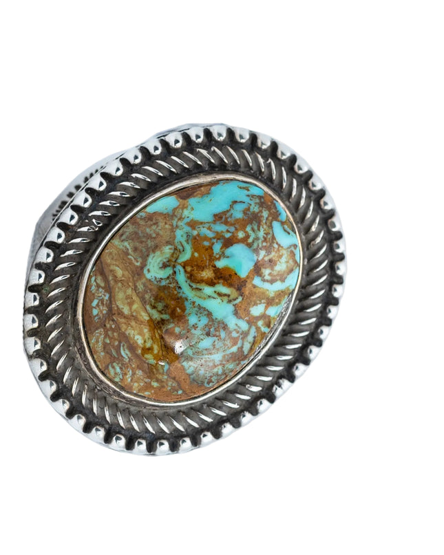 Silver Stamped Cigar Band featuring a Royston Turquoise Gem by Terry Martinez