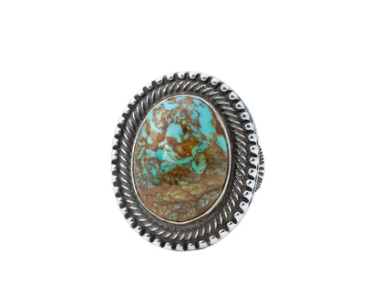 Silver Stamped Cigar Band featuring a Royston Turquoise Gem by Terry Martinez