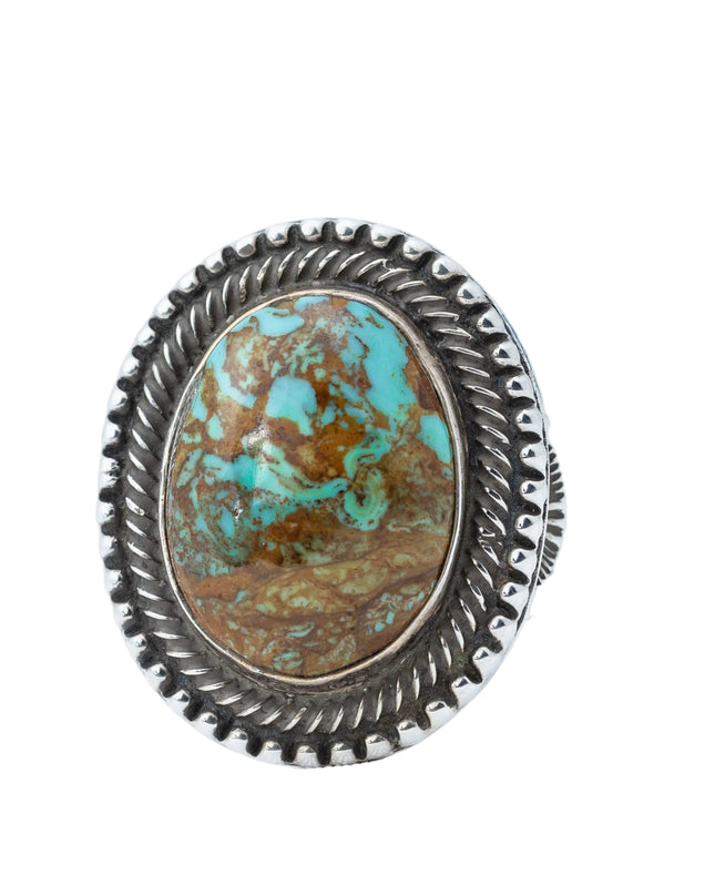 Silver Stamped Cigar Band featuring a Royston Turquoise Gem by Terry Martinez