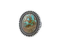 Load image into Gallery viewer, Silver Stamped Cigar Band featuring a Royston Turquoise Gem by Terry Martinez
