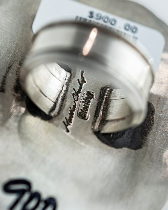 Flat Oxidized Stamped Ring by Navajo Silversmith Matthew Charley