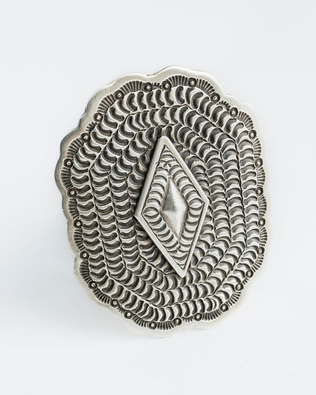 Flat Oxidized Stamped Ring by Navajo Silversmith Matthew Charley