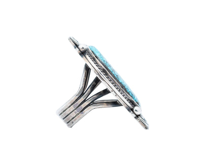 Silver Flat Morenci Turquoise Ring by Navajo Silversmith Tommy Jackson