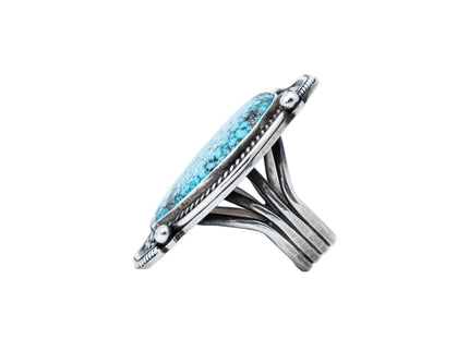 Silver Flat Morenci Turquoise Ring by Navajo Silversmith Tommy Jackson