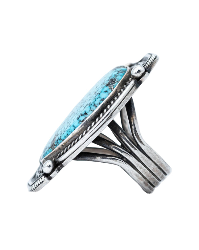 Silver Flat Morenci Turquoise Ring by Navajo Silversmith Tommy Jackson