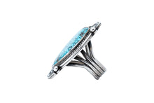 Load image into Gallery viewer, Silver Flat Morenci Turquoise Ring by Navajo Silversmith Tommy Jackson
