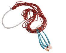 Load image into Gallery viewer, Navajo coral jacloo wrapped necklace with a white strap on a white background
