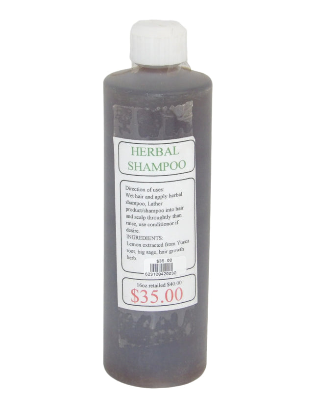 16oz bottle of Navajo herbal shampoo. Home made. White background