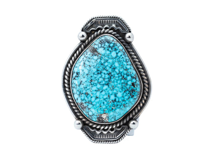Silver Flat Morenci Turquoise Ring by Navajo Silversmith Tommy Jackson