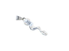 Load image into Gallery viewer, Back of a sterling silver pendant shaped like a snake with the initials TE engraved on the lower section
