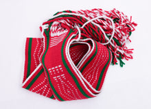 Load image into Gallery viewer, Red and white traditional sash with two green lines laid out on a white background
