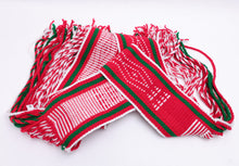 Load image into Gallery viewer, Red and white traditional sash with two green lines laid out on a white background
