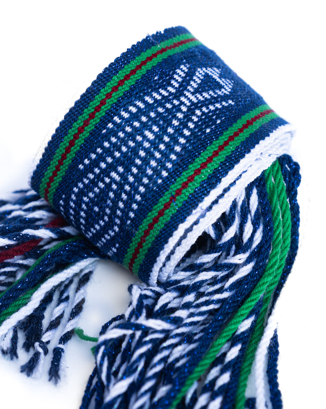 Navajo Blue with Green and Red Stripes Sash Belt