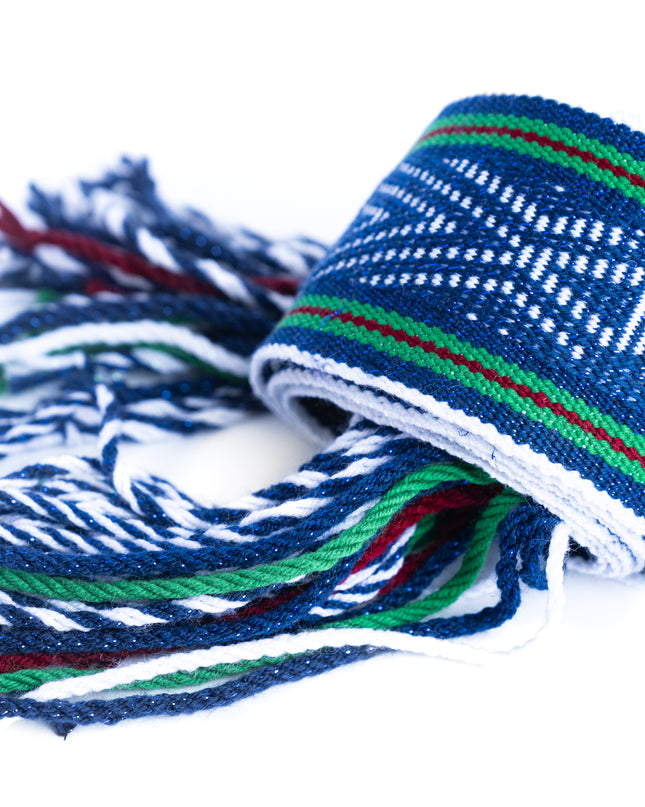 Navajo Blue with Green and Red Stripes Sash Belt