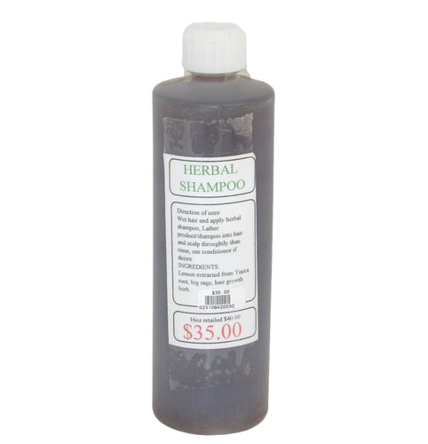 16oz bottle of Navajo herbal shampoo. Home made. White background