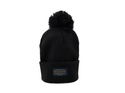 Pendleton classic black beanie with pom-pom on a white background
