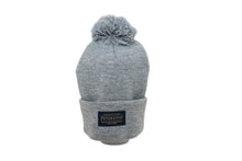 Load image into Gallery viewer, Pendleton grey knit beanie with pom-top on a white background

