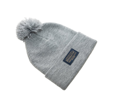 Pendleton grey beanie with pom-pom top on a white background