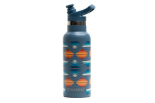 Load image into Gallery viewer, Blue water bottle with a geometric Pendleton pattern on a white background
