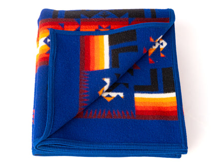 Pendleton Blanket Blue with Hues of Red and Orange