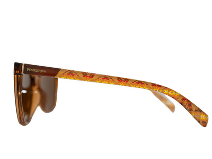 Brown Pendleton Sunglasses with a colorful patterned arm on a white background
