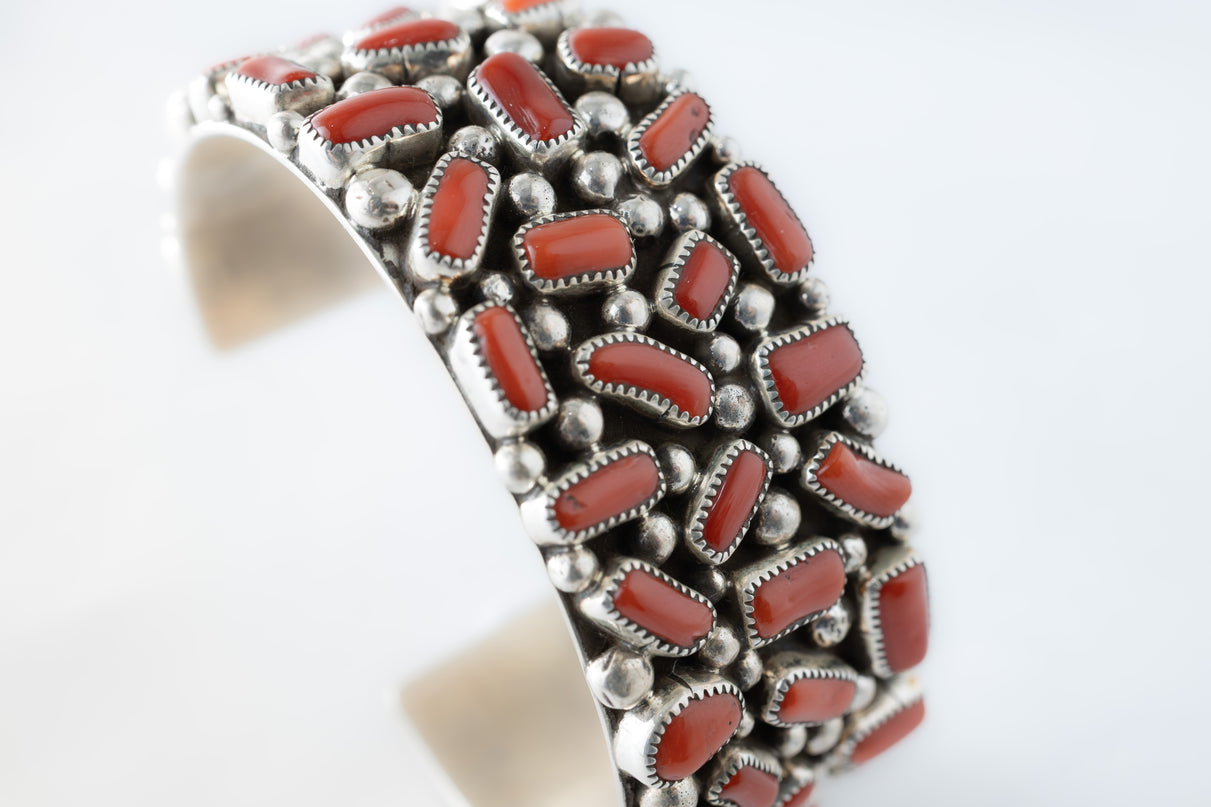 Coral Clustered Cuff by Navajo Silversmith Tiffany Jones