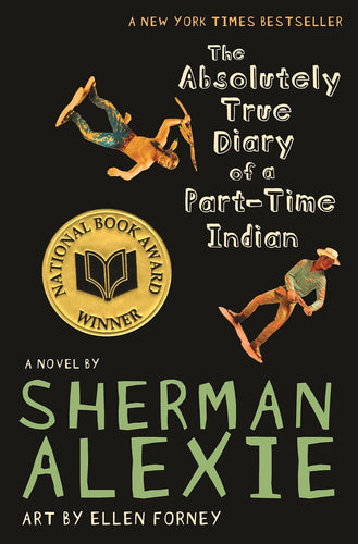 Front Cover of The Absolutely True Diary of a Part-Time Indian. Two Toy figures one Indian and one cowboy. 
