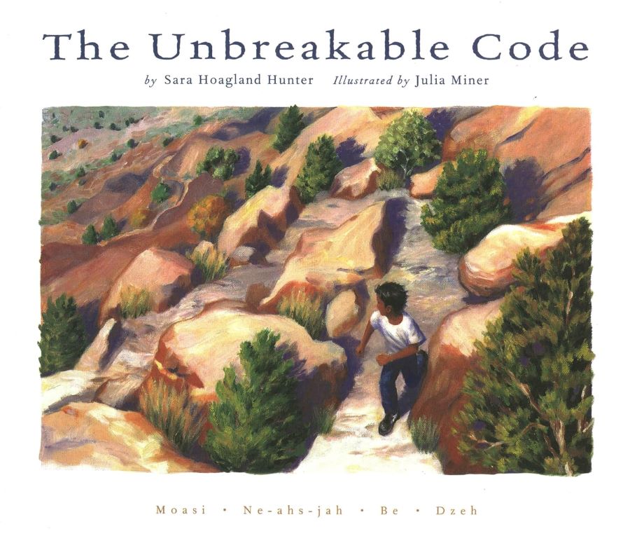 The Unbreakable Code front cover, little boy running up rocks.