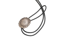 Load image into Gallery viewer, Native American Bolo tie with black leather cord on a white background
