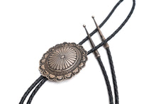 Load image into Gallery viewer, Navajo sterling silver bolo tie with two silver tips on a white background
