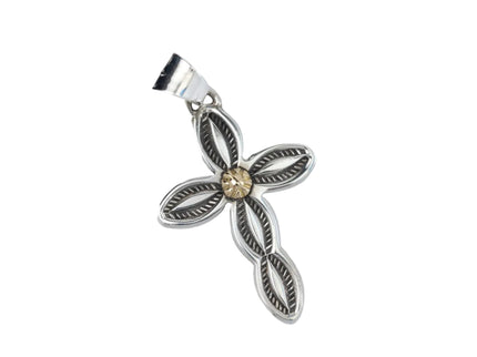 18k Gold and Silver Cross Stamped and Signed Matthew Charley Pendant