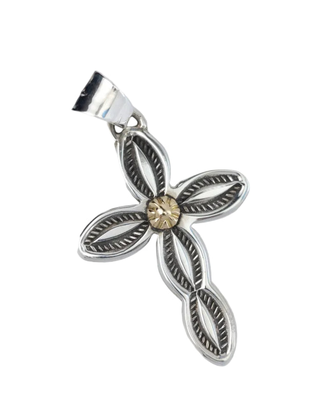 18k Gold and Silver Cross Stamped and Signed Matthew Charley Pendant