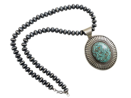 Navajo Pearl Necklace with Kingman Turquoise Pendant by Matthew Charley