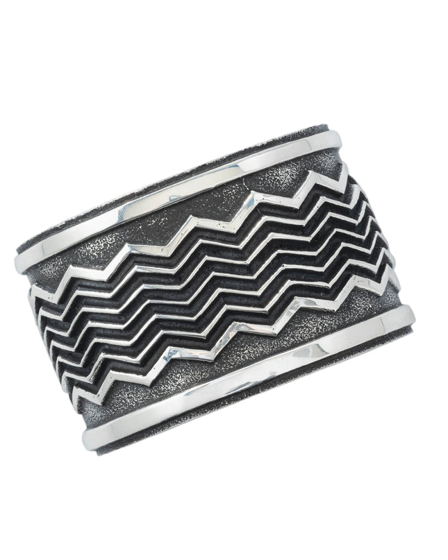 Aaron Anderson Navajo Tufa Cast Cuff with a Shiny Wave Overlay
