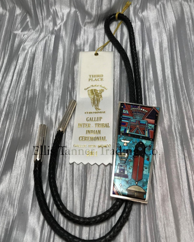 Ervin P. Tsosie Mixed Gemstone Inlay Bolo Tie