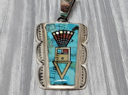 Ervin P. Tsosie Mixed Inlay gemstone Silver Pendant