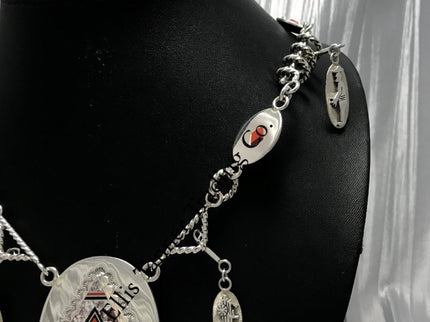 Benson Manygoats Silver Chain Inlayed Necklace reversed coral front on black display
