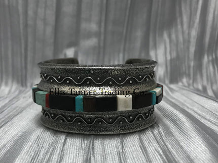 Harrison Jim Inlay Silver Bracelet Mixed Stones center view