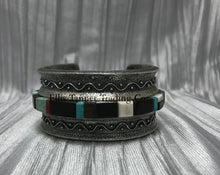 Load image into Gallery viewer, Harrison Jim Inlay Silver Bracelet Mixed Stones center view
