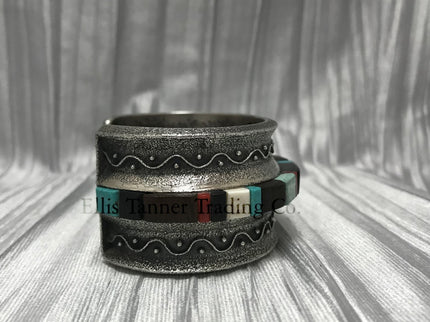 Harrison Jim Inlay Silver Bracelet Mixed Stones Right side