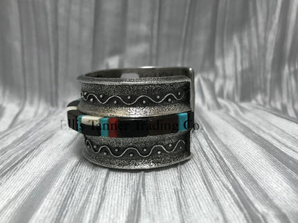 Harrison Jim Inlay Silver Bracelet Mixed Stones Side view