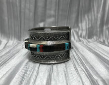 Load image into Gallery viewer, Harrison Jim Inlay Silver Bracelet Mixed Stones Side view
