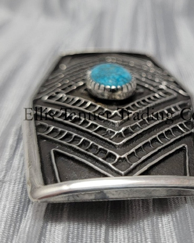 Harrison Jim Silver Belt Buckle with Kingman Turquoise Stone