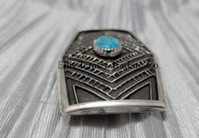 Load image into Gallery viewer, Harrison Jim Silver Belt Buckle with Kingman Turquoise Stone
