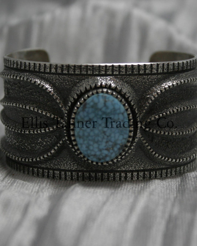 Silver Bracelet with one Kingman turquoise stone