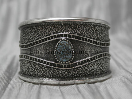 Harrison Jim Silver Bracelet with one Number 8 turquoise stone in center